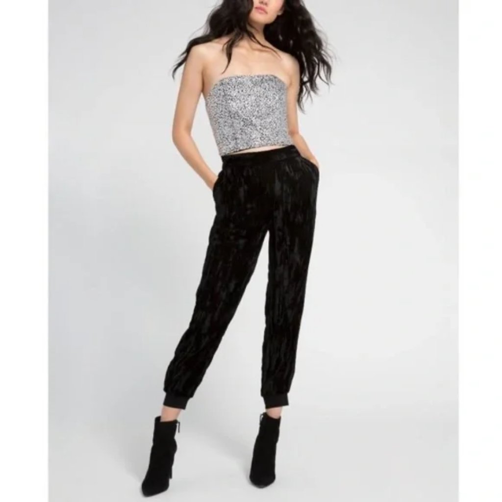 New Alice + Olivia Crushed Velvet Pete Joggers Pants In Black And Bronze Size S
